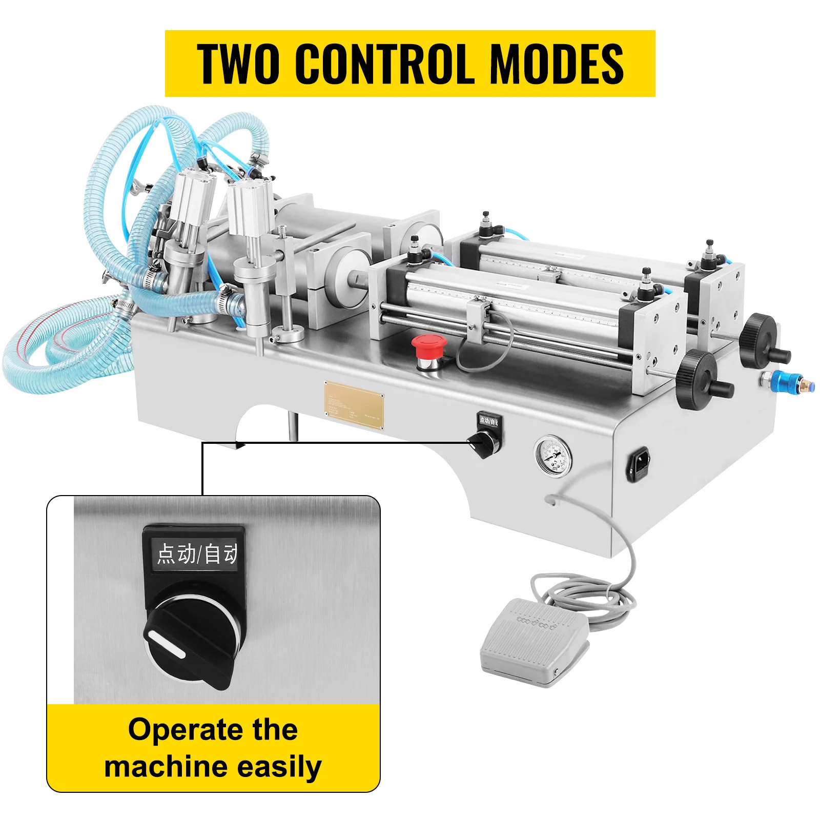 SucceBuy 100-1000ML Pneumatic Liquid Filling Machine with Double Nozzles Commercial Automatic Bottle Filler for Cosmetic Drinks