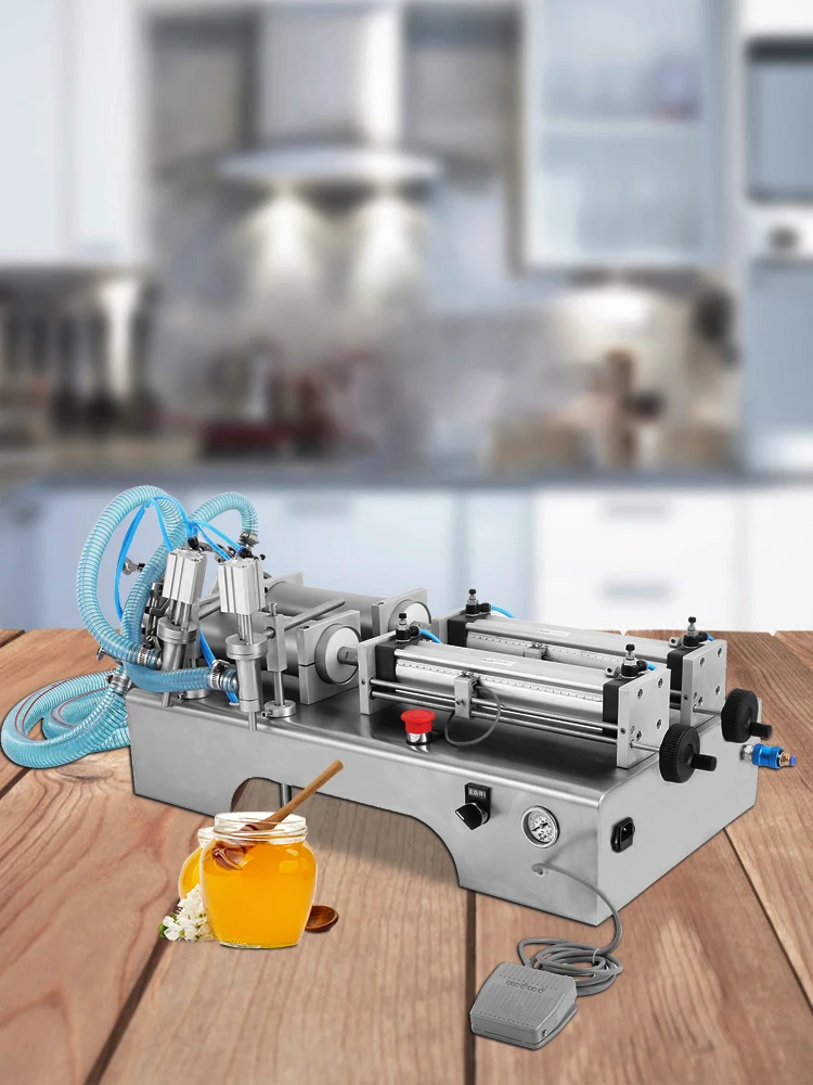 SucceBuy 100-1000ML Pneumatic Liquid Filling Machine with Double Nozzles Commercial Automatic Bottle Filler for Cosmetic Drinks