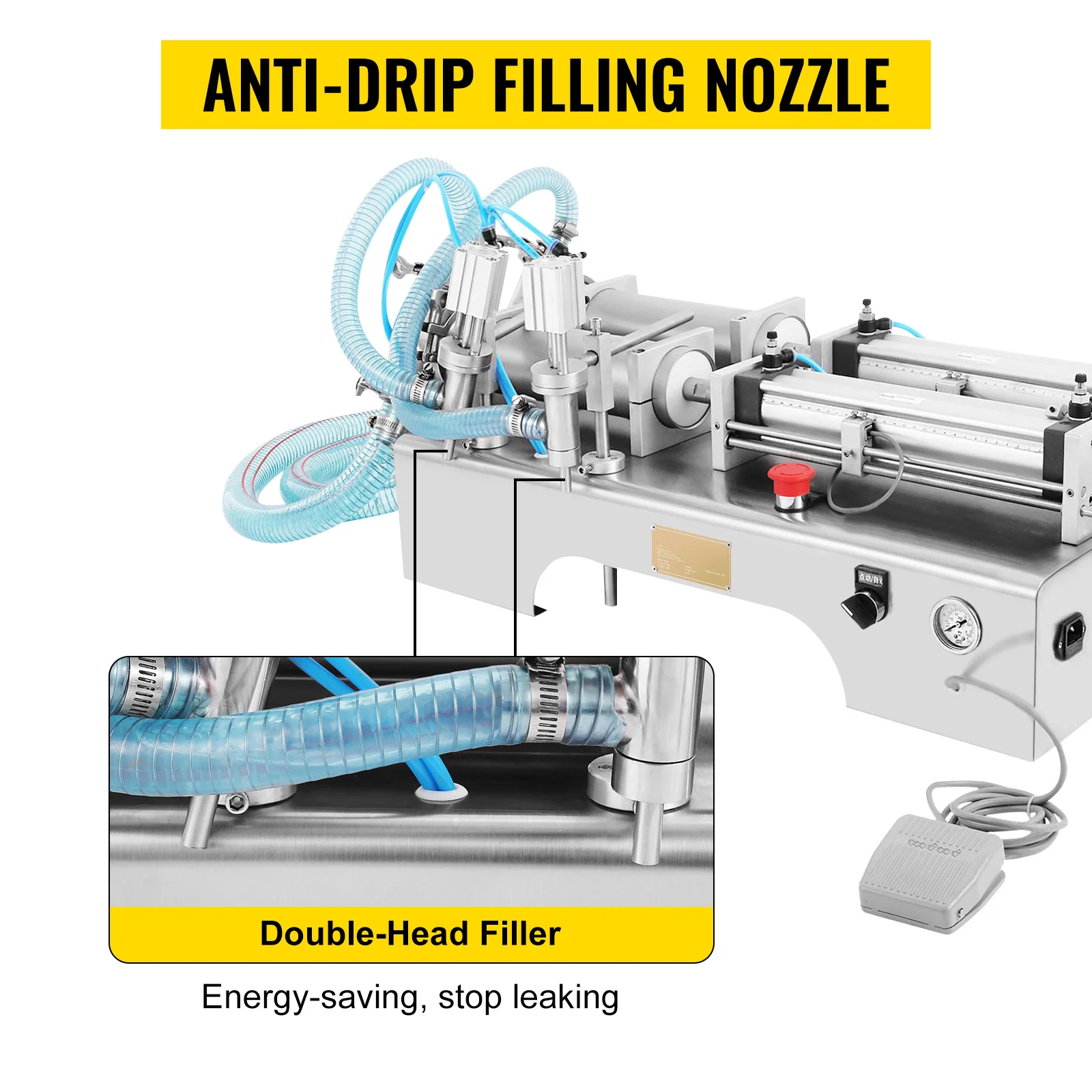 SucceBuy 100-1000ML Pneumatic Liquid Filling Machine with Double Nozzles Commercial Automatic Bottle Filler for Cosmetic Drinks