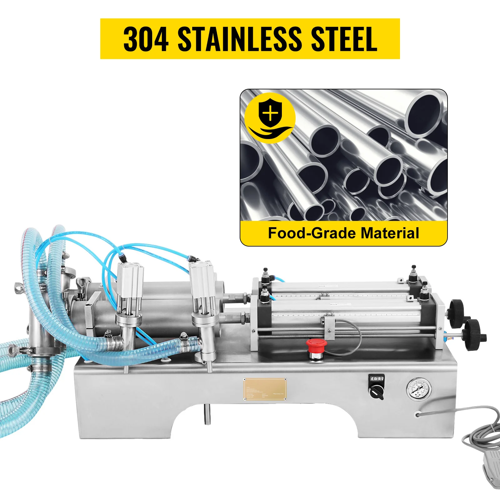 SucceBuy 100-1000ML Pneumatic Liquid Filling Machine with Double Nozzles Commercial Automatic Bottle Filler for Cosmetic Drinks