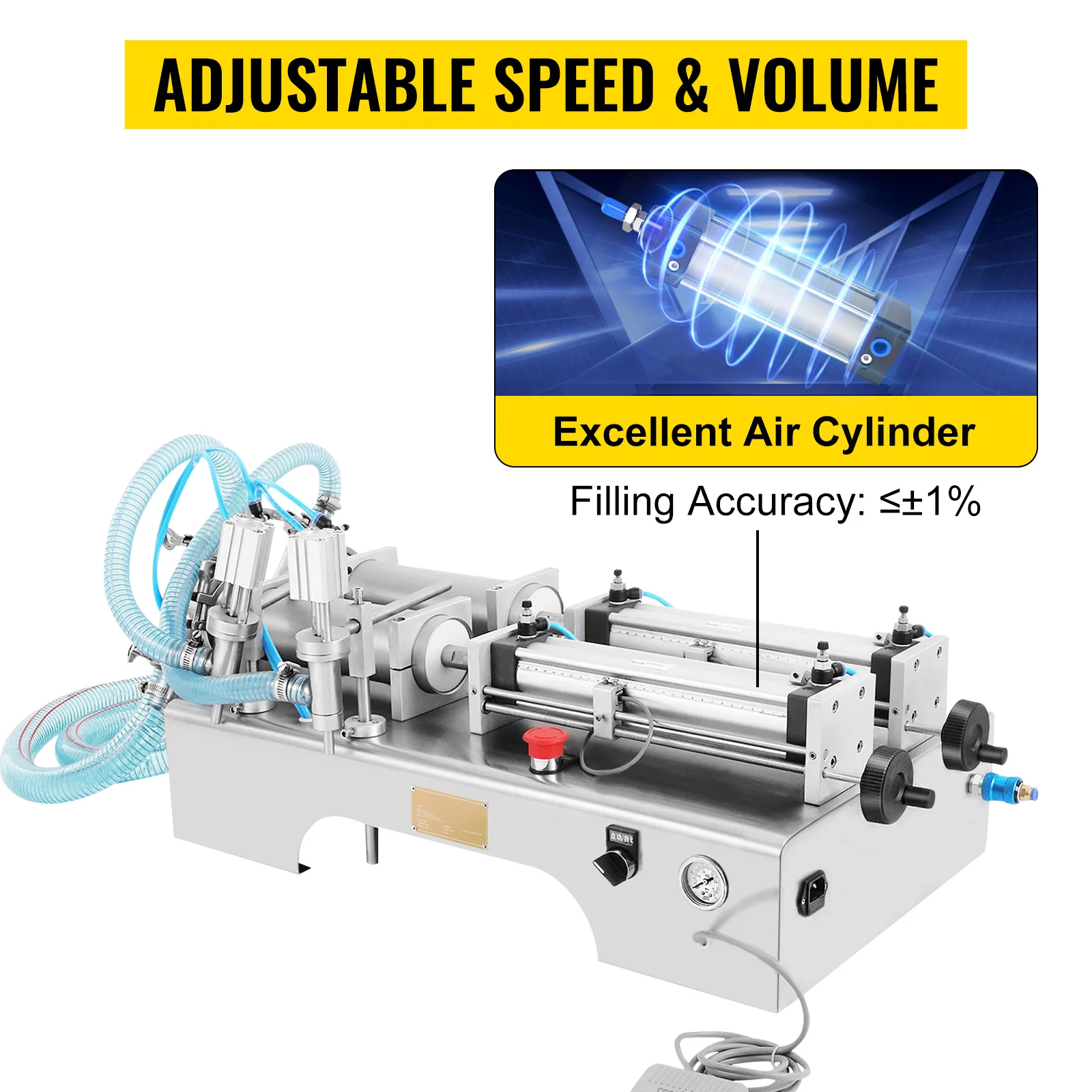 SucceBuy 100-1000ML Pneumatic Liquid Filling Machine with Double Nozzles Commercial Automatic Bottle Filler for Cosmetic Drinks