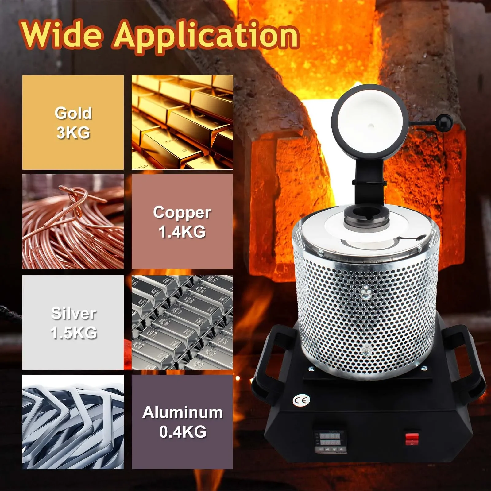3KG Digital Gold Melting Furnace Machine Heating Capacity 2100W Refining Precious Metal Silver Jewelry Casting Tool
