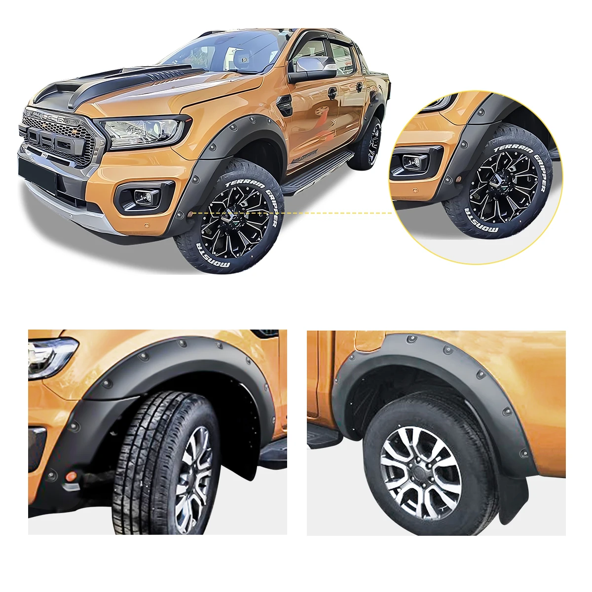 6'' Wheel Arch Extension Fender Flares for Ford Ranger Wildtrak Limited XLT XL 2015-2022 T7 T8 Models Dual Cab Mudguards