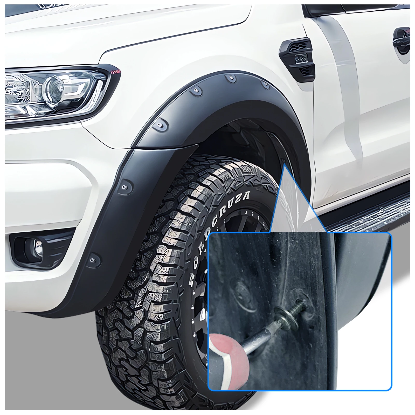6'' Wheel Arch Extension Fender Flares for Ford Ranger Wildtrak Limited XLT XL 2015-2022 T7 T8 Models Dual Cab Mudguards