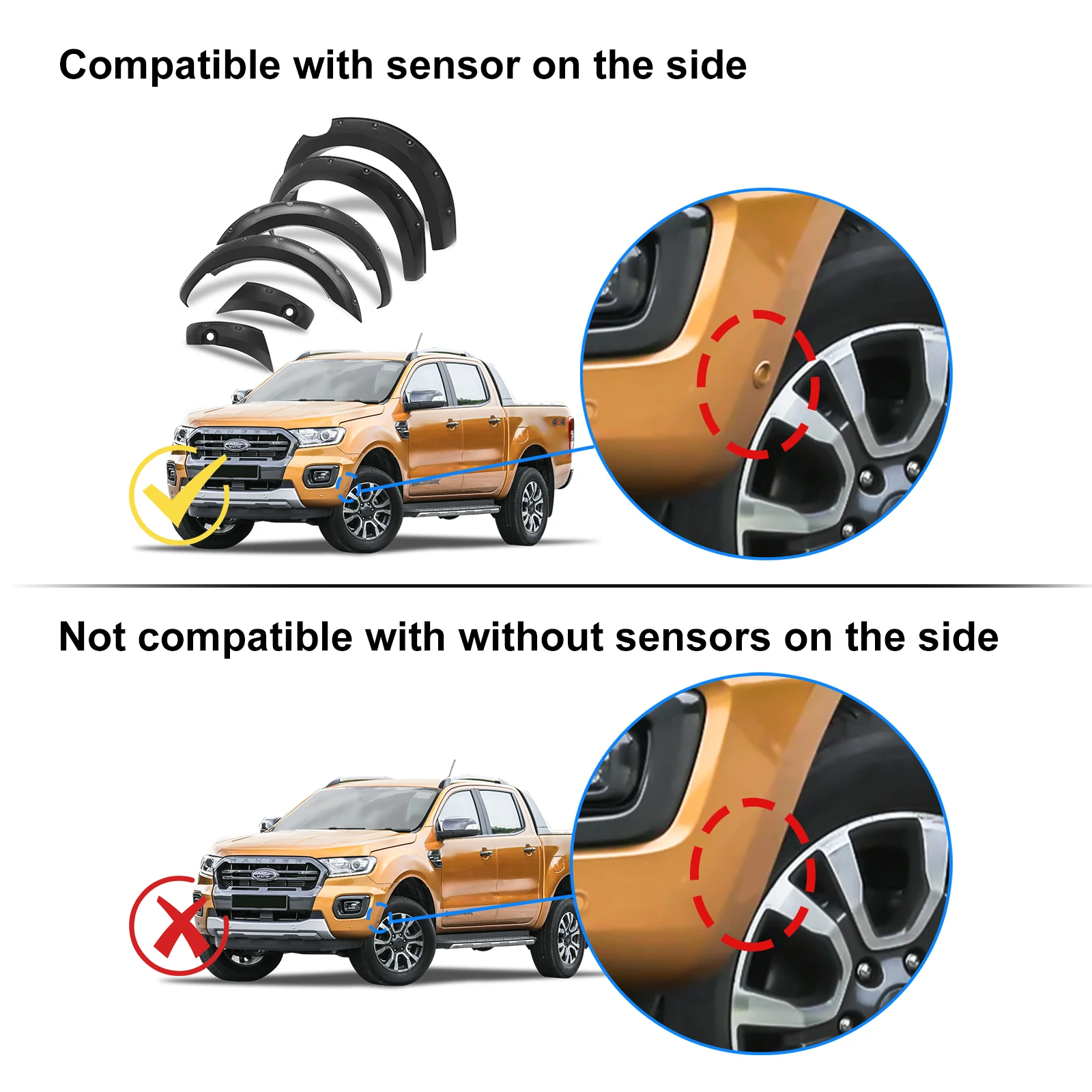 6'' Wheel Arch Extension Fender Flares for Ford Ranger Wildtrak Limited XLT XL 2015-2022 T7 T8 Models Dual Cab Mudguards