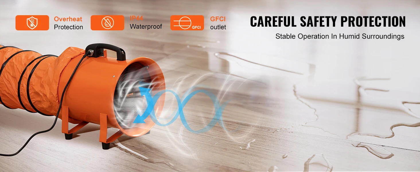 SucceBuy Portable Exhaust Fan 16in Industrial Cylinder Fan with 5M/10M Duct Hose Exhaust Blower for Sucking Dust Home Workplace