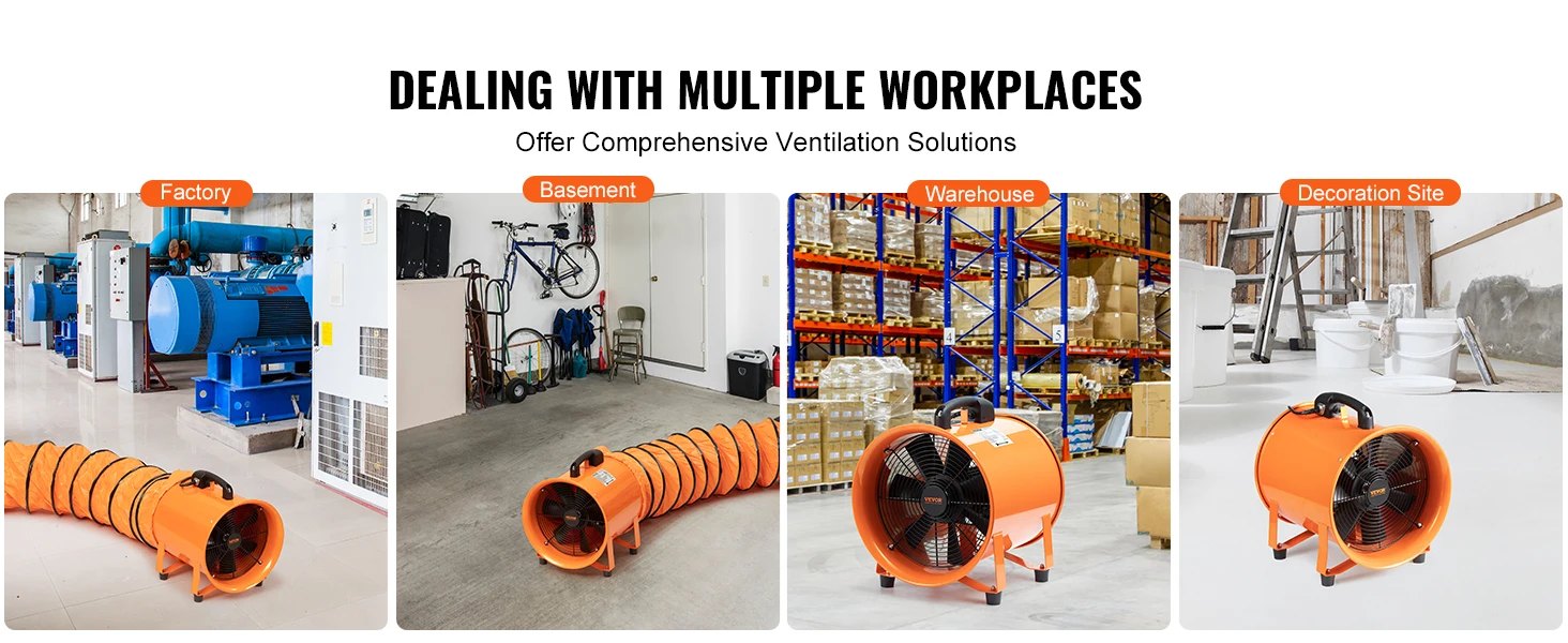 SucceBuy Portable Exhaust Fan 16in Industrial Cylinder Fan with 5M/10M Duct Hose Exhaust Blower for Sucking Dust Home Workplace