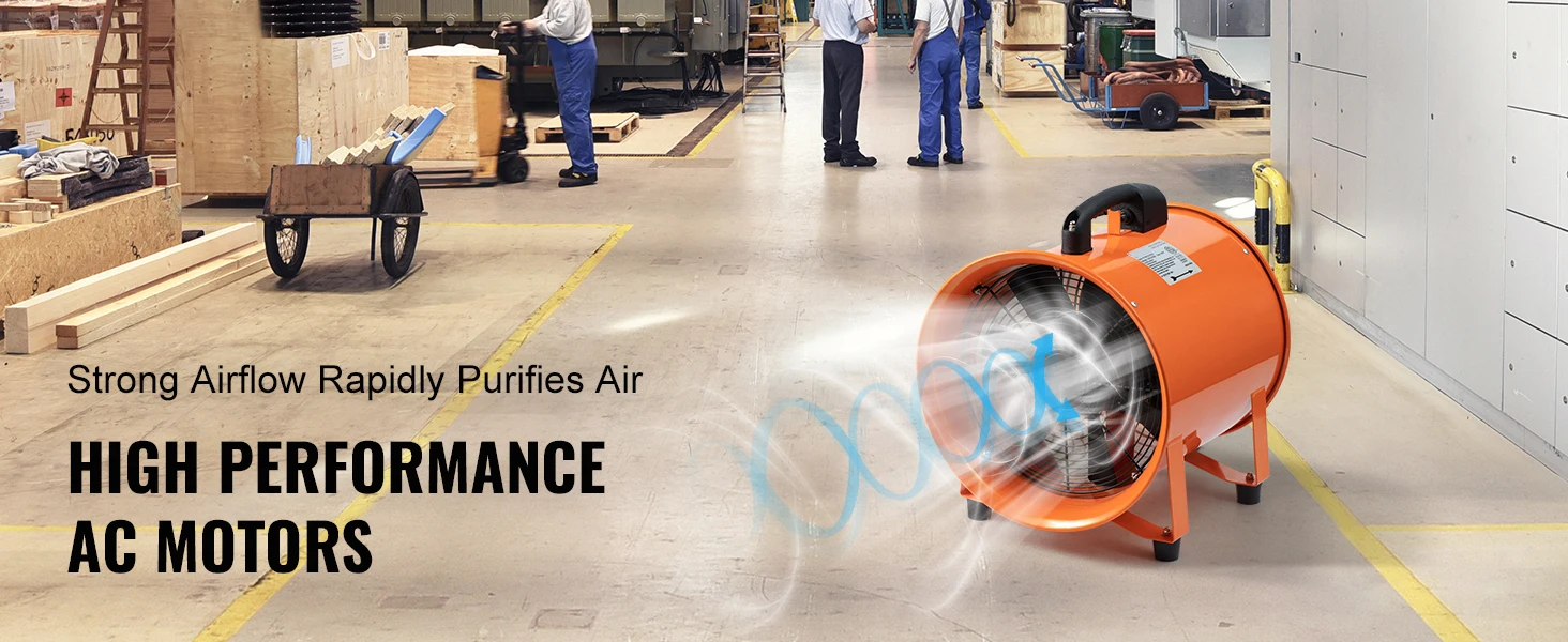 SucceBuy Portable Exhaust Fan 16in Industrial Cylinder Fan with 5M/10M Duct Hose Exhaust Blower for Sucking Dust Home Workplace