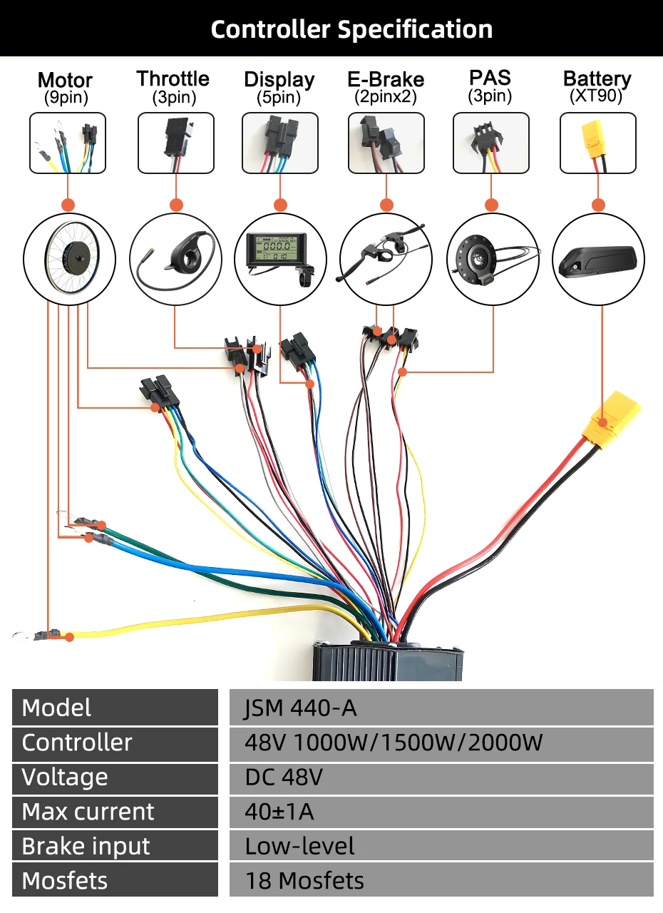2000W 48V Electric Bike Coversion Kit 26''27.5''700C29'' Brusheless Gearless Hub Motor Wheel 20Ah Hailong Lithium Battery