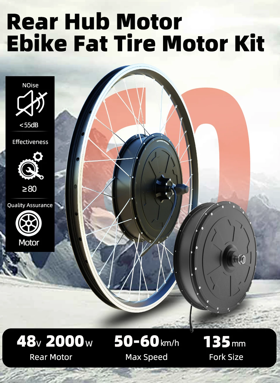 2000W 48V Electric Bike Coversion Kit 26''27.5''700C29'' Brusheless Gearless Hub Motor Wheel 20Ah Hailong Lithium Battery