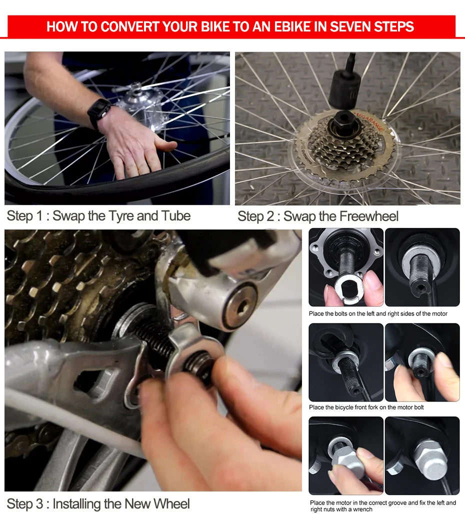 2000W 48V Electric Bike Coversion Kit 26''27.5''700C29'' Brusheless Gearless Hub Motor Wheel 20Ah Hailong Lithium Battery
