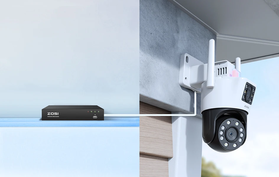 ZOSI C298 4K 8MP Dual-Lens(2x4MP) Wired WiFi PTZ Security Camera Outdoor with Wide Angle 8X Hybrid Zoom 360 Surveillane Cam