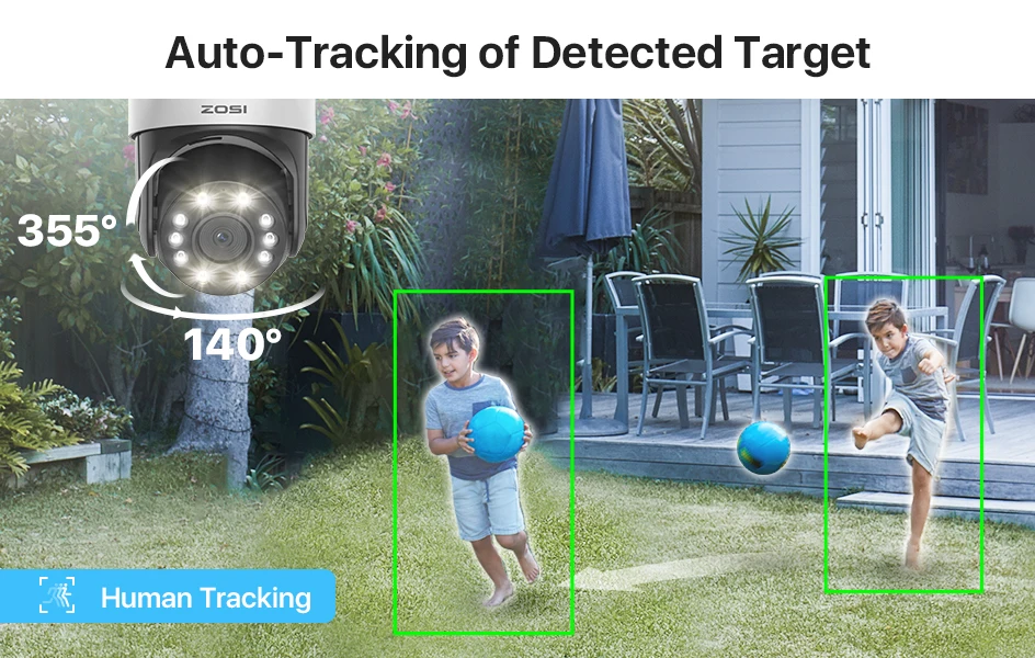 ZOSI C298 4K 8MP Dual-Lens(2x4MP) Wired WiFi PTZ Security Camera Outdoor with Wide Angle 8X Hybrid Zoom 360 Surveillane Cam