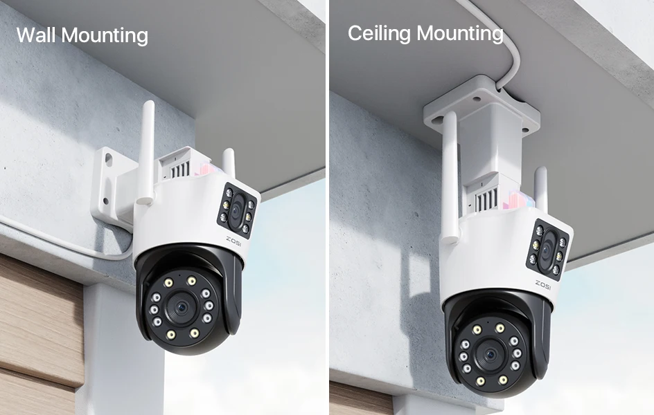 ZOSI C298 4K 8MP Dual-Lens(2x4MP) Wired WiFi PTZ Security Camera Outdoor with Wide Angle 8X Hybrid Zoom 360 Surveillane Cam
