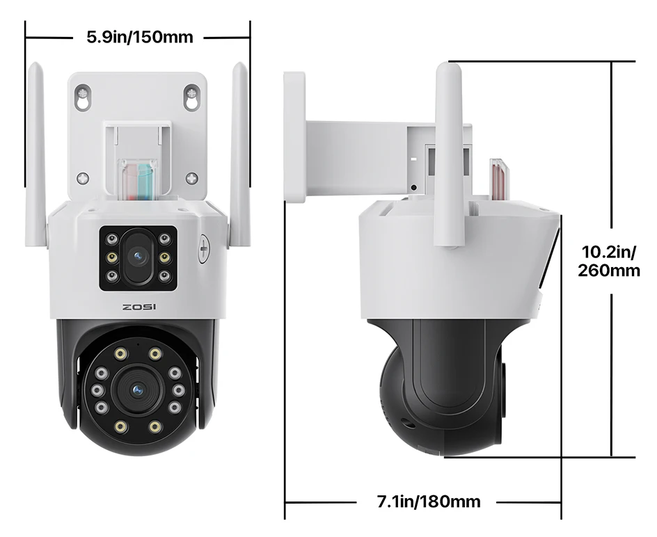 ZOSI C298 4K 8MP Dual-Lens(2x4MP) Wired WiFi PTZ Security Camera Outdoor with Wide Angle 8X Hybrid Zoom 360 Surveillane Cam