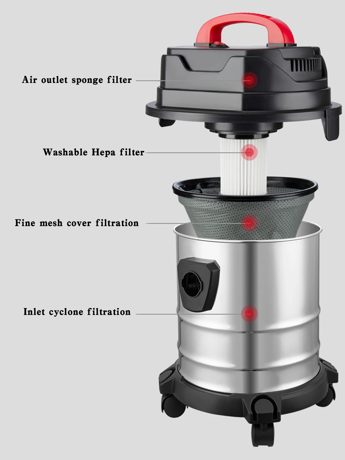 Artudatech 18L Steel Stainless Wet/Dry Canister Vac Shop Vacuum Cleaner 1800W, Industrial Vacuum Cleaner