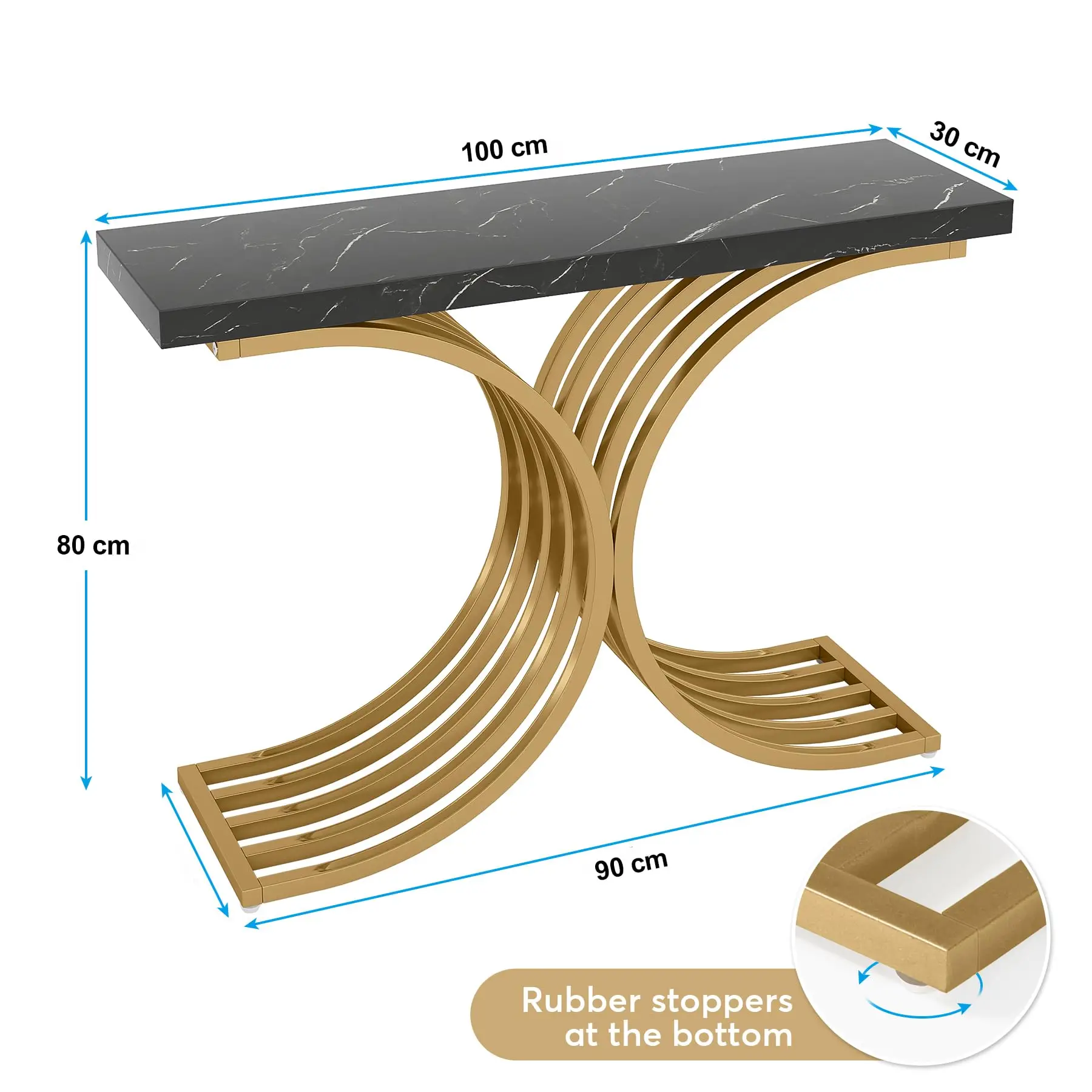 Tribesigns Narrow Console Table, Side Table with Gold Metal Frame, 100 x 30 x 80 cm, Hallway Table, Small Exhibition Table, Sofa