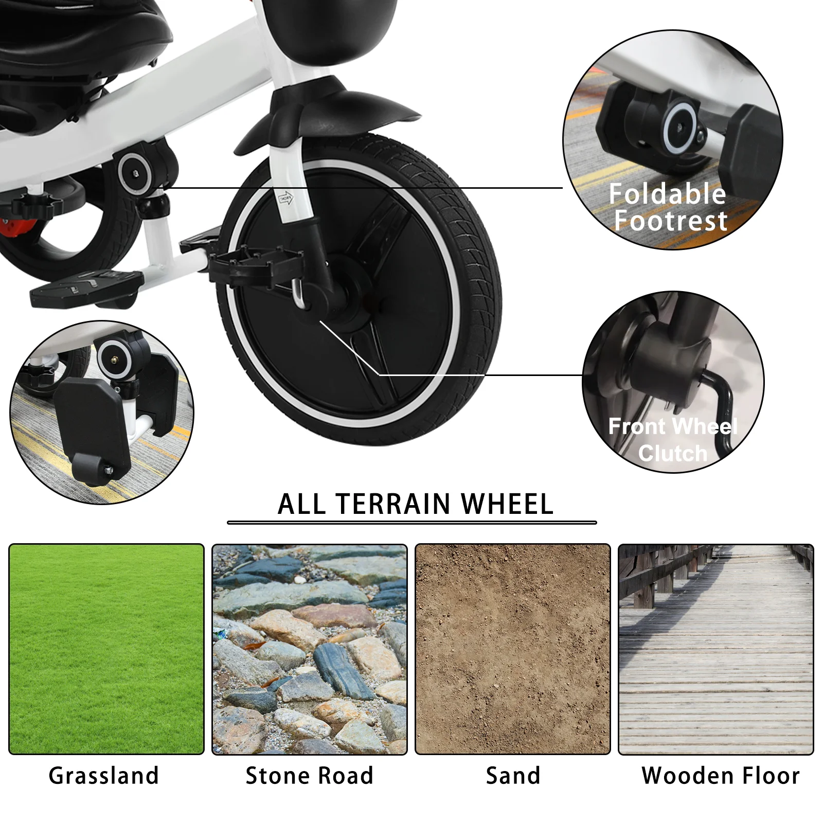Ubravoo Baby Stroller Tricycle Ride Bike , 5-in-1, Adjustable Canopy, Sitting & Lying,Celerity Disassembly & Assembly,1-5 Years