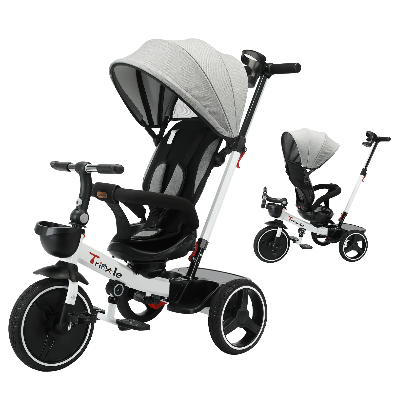 Ubravoo Baby Stroller Tricycle Ride Bike , 5-in-1, Adjustable Canopy, Sitting & Lying,Celerity Disassembly & Assembly,1-5 Years