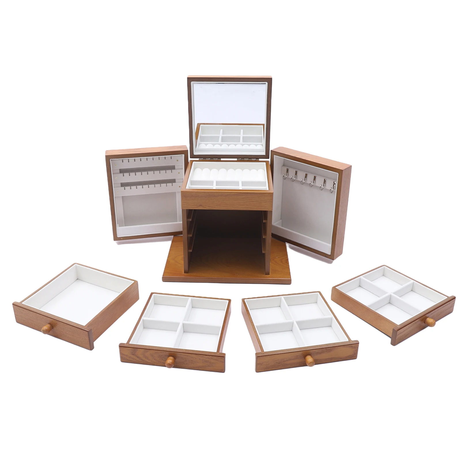 Bymaocar 5 Layers Vintage Large Jewelry Organizer Case Wooden Storage Box with 4 Drawers Jewelry Boxes