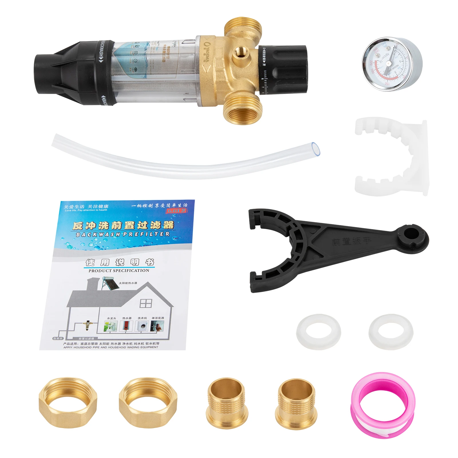 Reusable Tap Water Filter Stainless Steel Flowing Fine Filter Pre-filter Sediment Filter for Well Water Hose 1/2 inch 3/4 inch