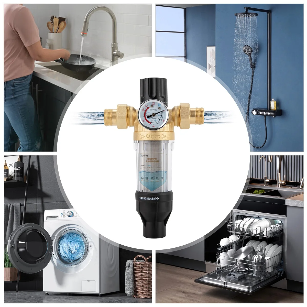 Reusable Tap Water Filter Stainless Steel Flowing Fine Filter Pre-filter Sediment Filter for Well Water Hose 1/2 inch 3/4 inch