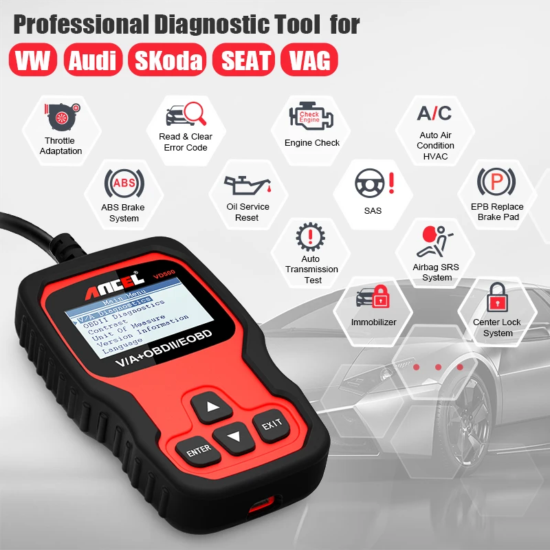 ANCEL VD500 OBD2 Scanner Car Diagnostic Tool Oil Service Reset EPB Brake TP Check Clear DTC SRS for Audi for VW for Skoda Seat