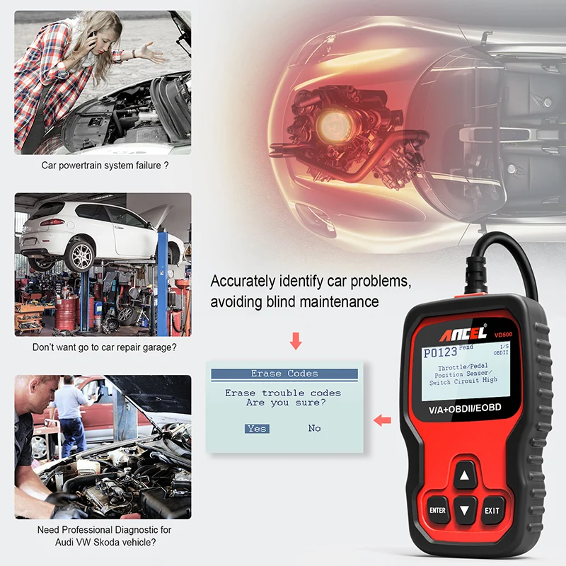 ANCEL VD500 OBD2 Scanner Car Diagnostic Tool Oil Service Reset EPB Brake TP Check Clear DTC SRS for Audi for VW for Skoda Seat