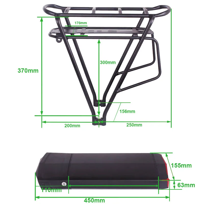 Ebike Battery 36V 18Ah 17.5Ah 13AH 15H Rear Rack Electric Bicycle Battery 18650 27100 Pack for 36V 250W 350W 500W Motor Kit