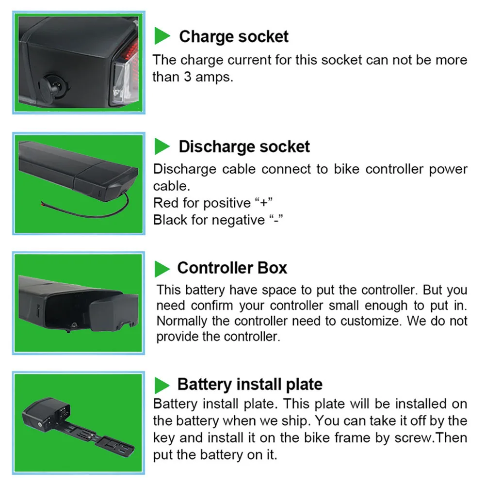 Ebike Battery 36V 18Ah 17.5Ah 13AH 15H Rear Rack Electric Bicycle Battery 18650 27100 Pack for 36V 250W 350W 500W Motor Kit