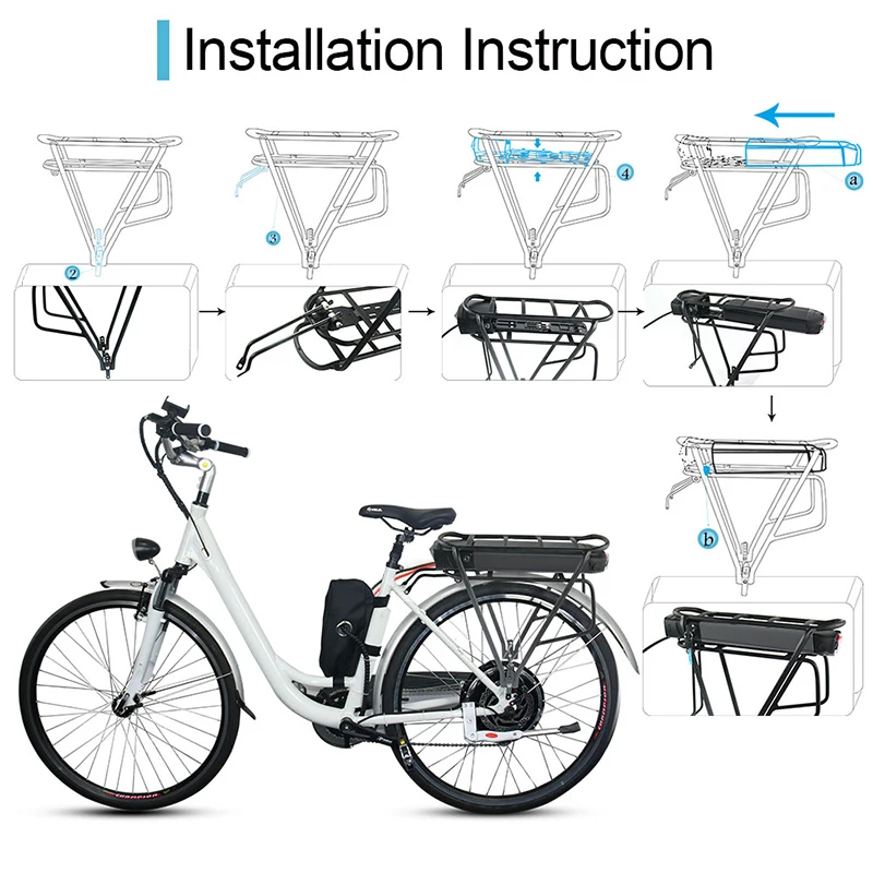 Ebike Battery 36V 18Ah 17.5Ah 13AH 15H Rear Rack Electric Bicycle Battery 18650 27100 Pack for 36V 250W 350W 500W Motor Kit