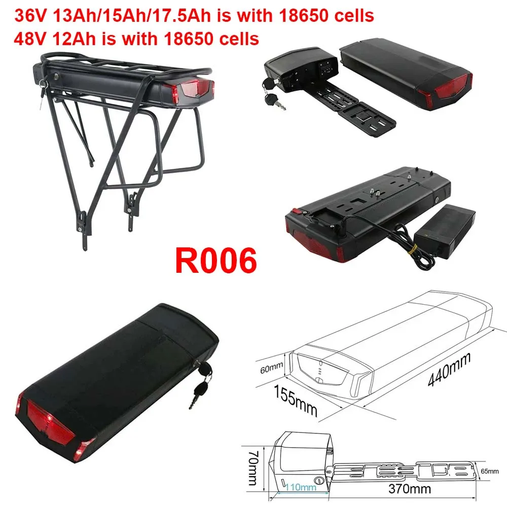 Ebike Battery 36V 18Ah 17.5Ah 13AH 15H Rear Rack Electric Bicycle Battery 18650 27100 Pack for 36V 250W 350W 500W Motor Kit