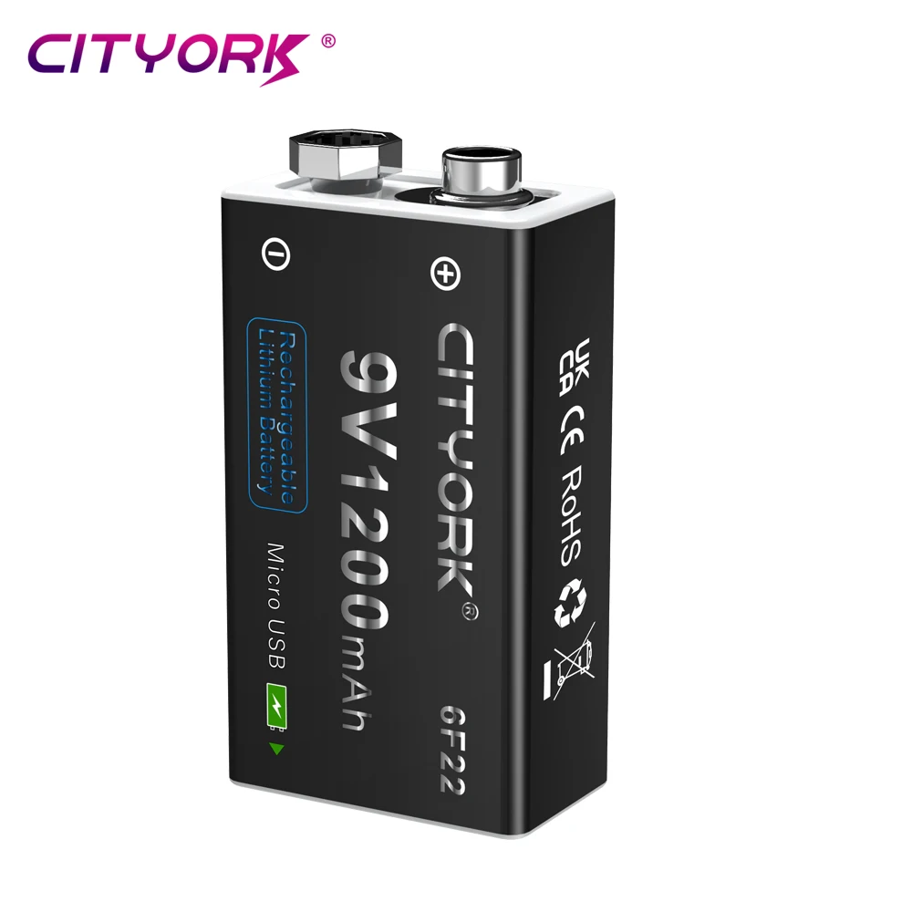 CITYORK 9V Li-ion battery 6F22 9V 1200mAh USB Rechargeable Batteries For Metal Detector Model Microphone Toy Multimeter