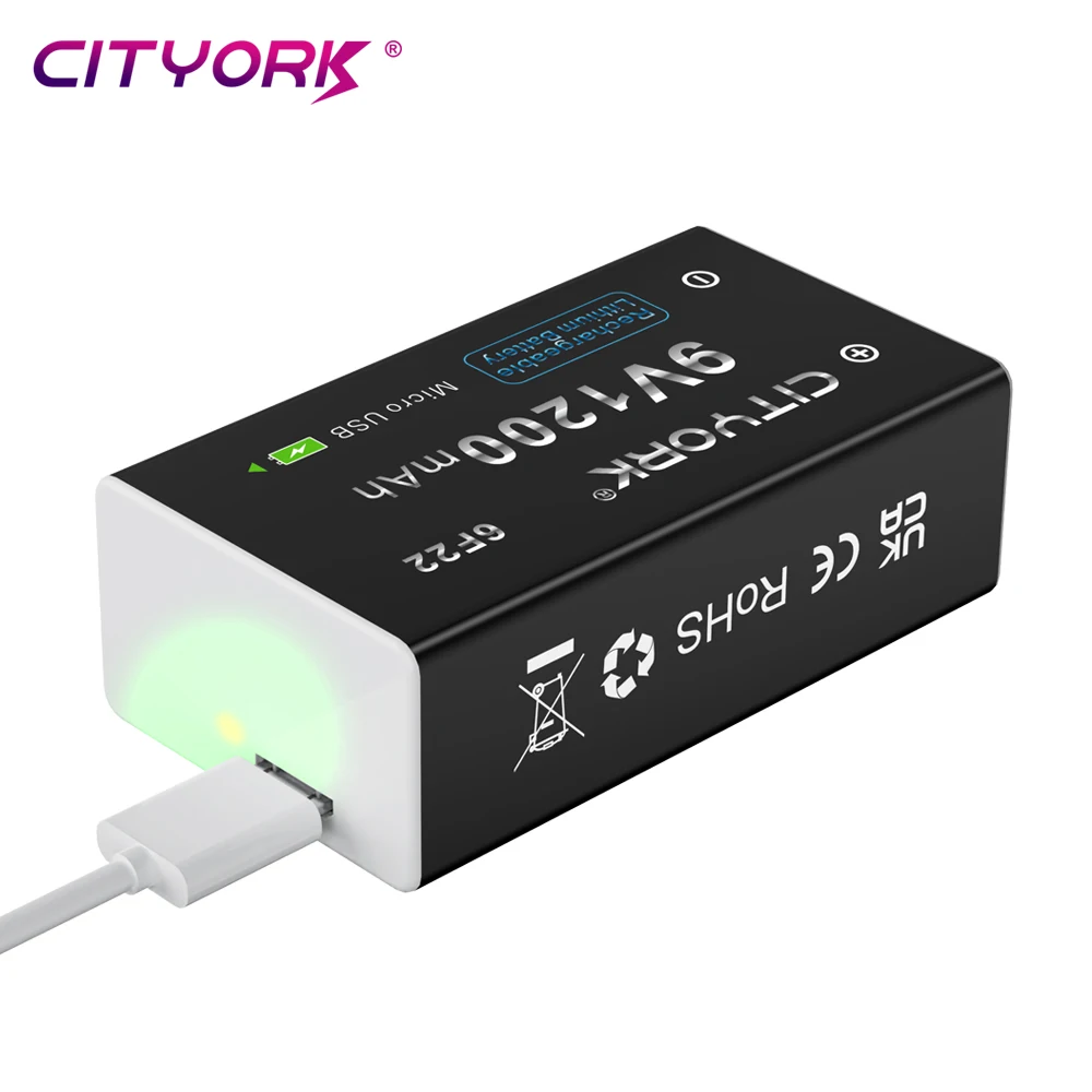 CITYORK 9V Li-ion battery 6F22 9V 1200mAh USB Rechargeable Batteries For Metal Detector Model Microphone Toy Multimeter