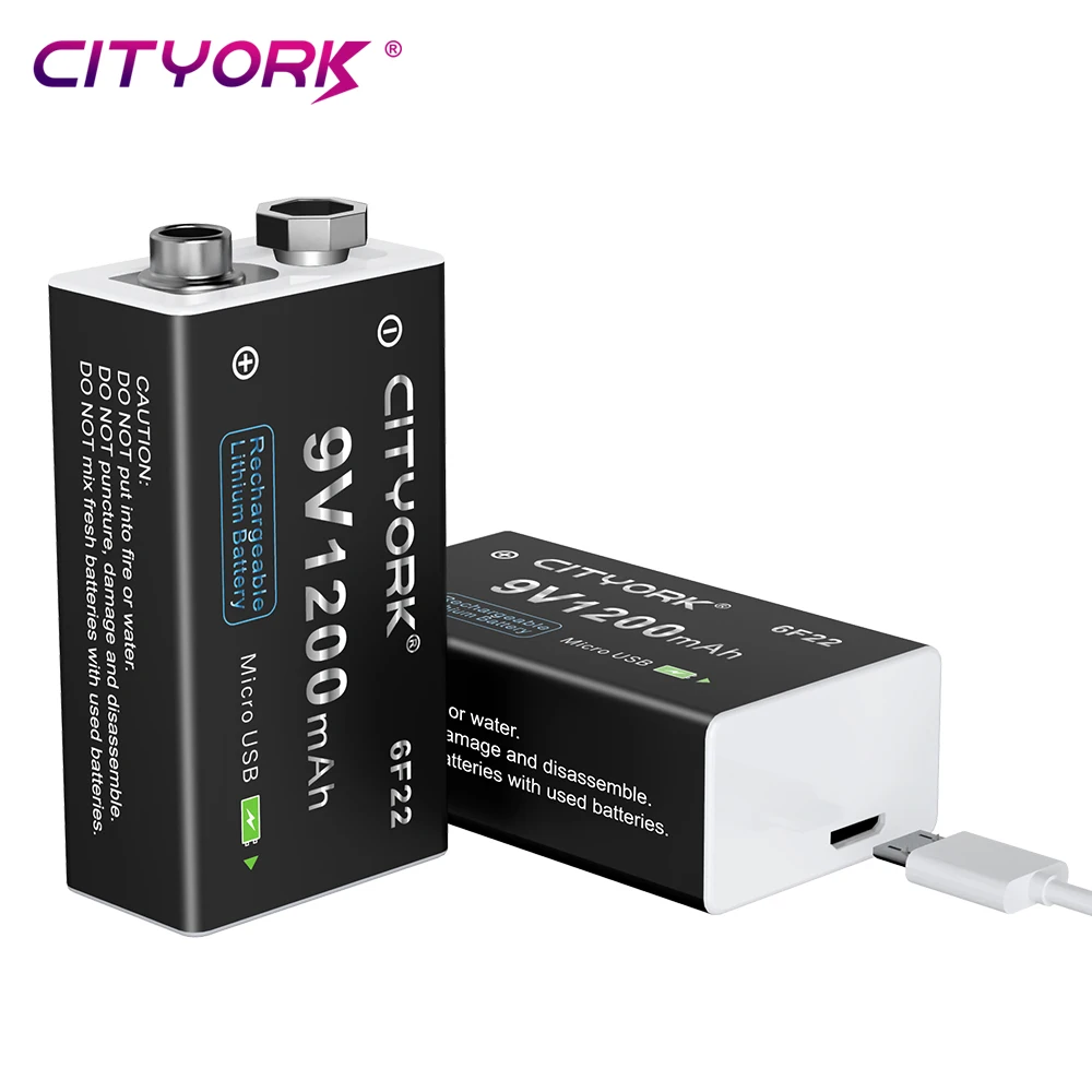 CITYORK 9V Li-ion battery 6F22 9V 1200mAh USB Rechargeable Batteries For Metal Detector Model Microphone Toy Multimeter