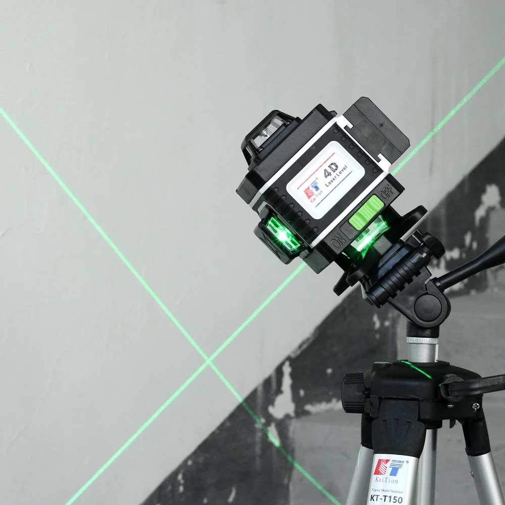 Kaitian Niveau Laser Level Receiver Green 16 Line 4D Self Leveling Cross Vertical and Horizontal Battery 360 Lasers Level Tripod