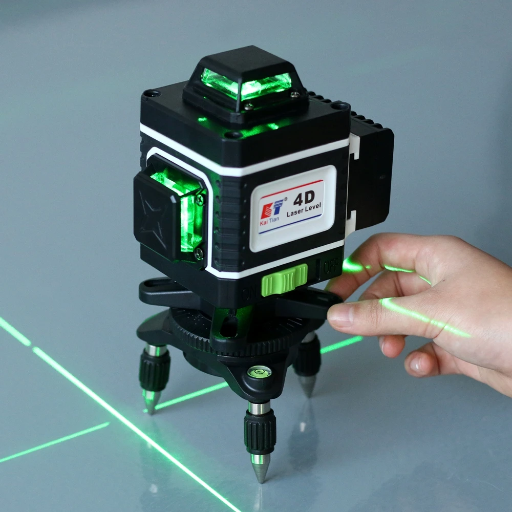 Kaitian Niveau Laser Level Receiver Green 16 Line 4D Self Leveling Cross Vertical and Horizontal Battery 360 Lasers Level Tripod