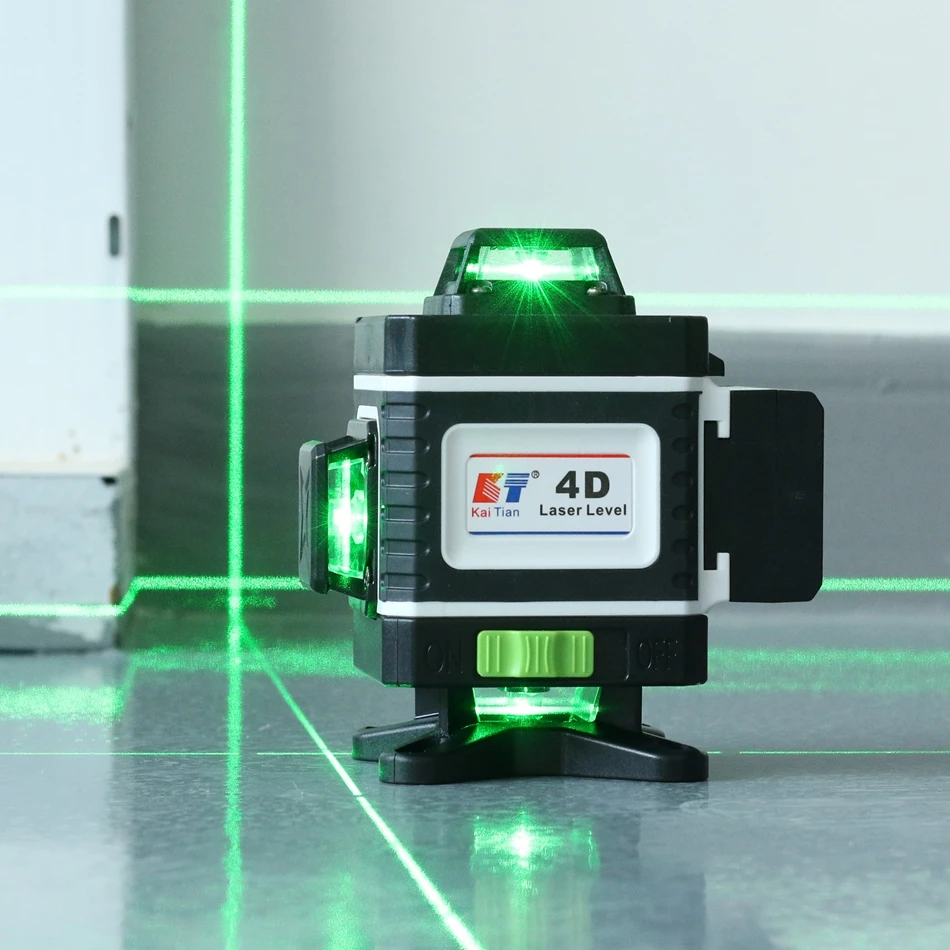 Kaitian Niveau Laser Level Receiver Green 16 Line 4D Self Leveling Cross Vertical and Horizontal Battery 360 Lasers Level Tripod