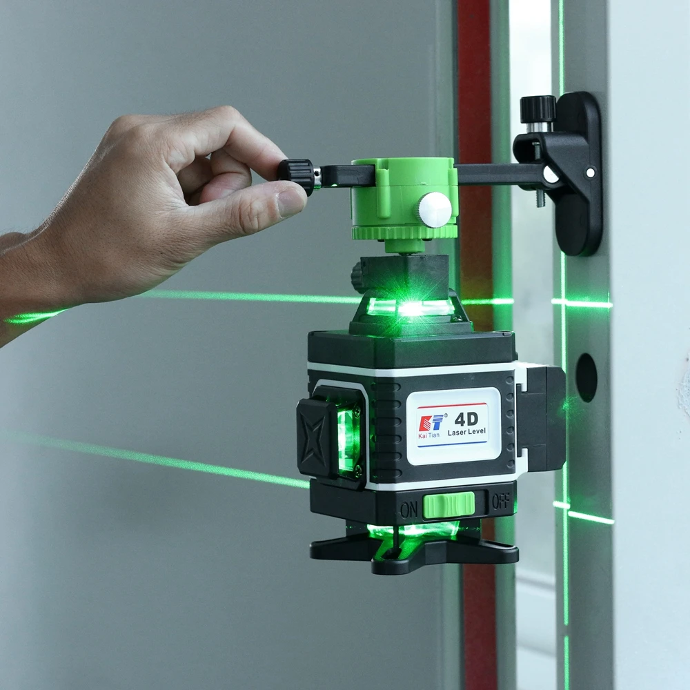 Kaitian Niveau Laser Level Receiver Green 16 Line 4D Self Leveling Cross Vertical and Horizontal Battery 360 Lasers Level Tripod