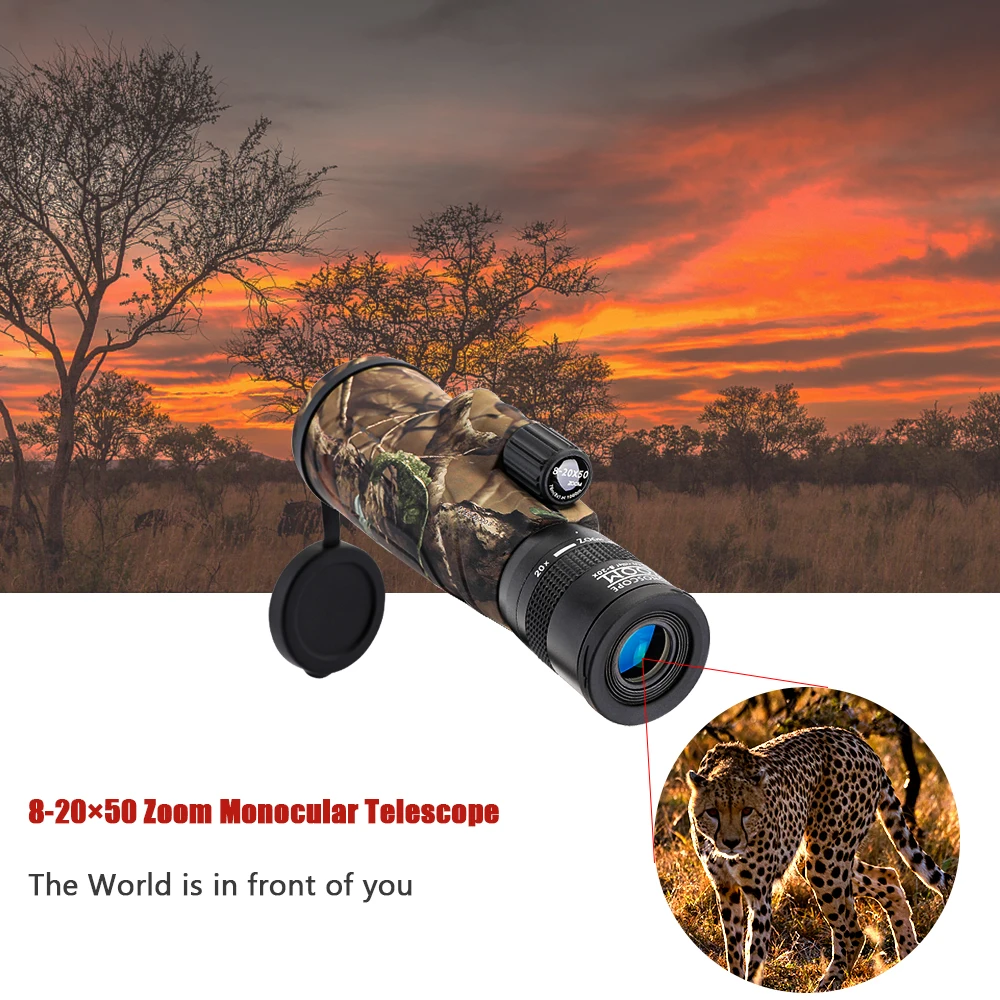 WG11 Zoom Monocular Telescope Camera 8-20x50 High Power Long Range Monoculars Waterproof Hunting Telescope For Camping Travel