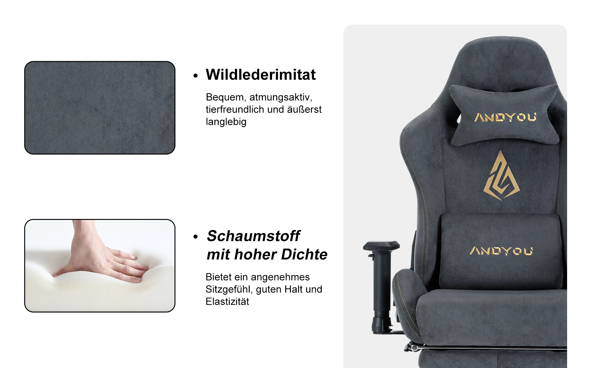 Andyou Gaming Chair, Computer Chair with Footrest, Headrest, Lumbar Support, Height Adjustable Ergonomic PC Chair