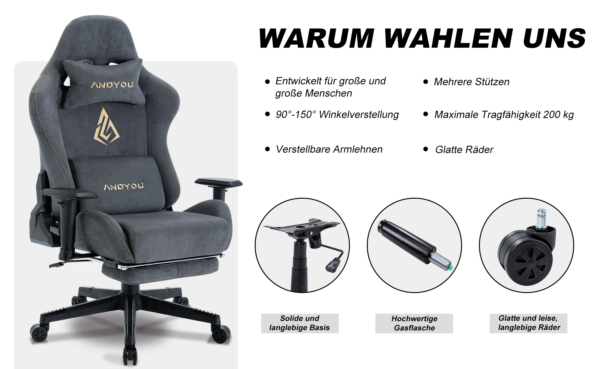Andyou Gaming Chair, Computer Chair with Footrest, Headrest, Lumbar Support, Height Adjustable Ergonomic PC Chair