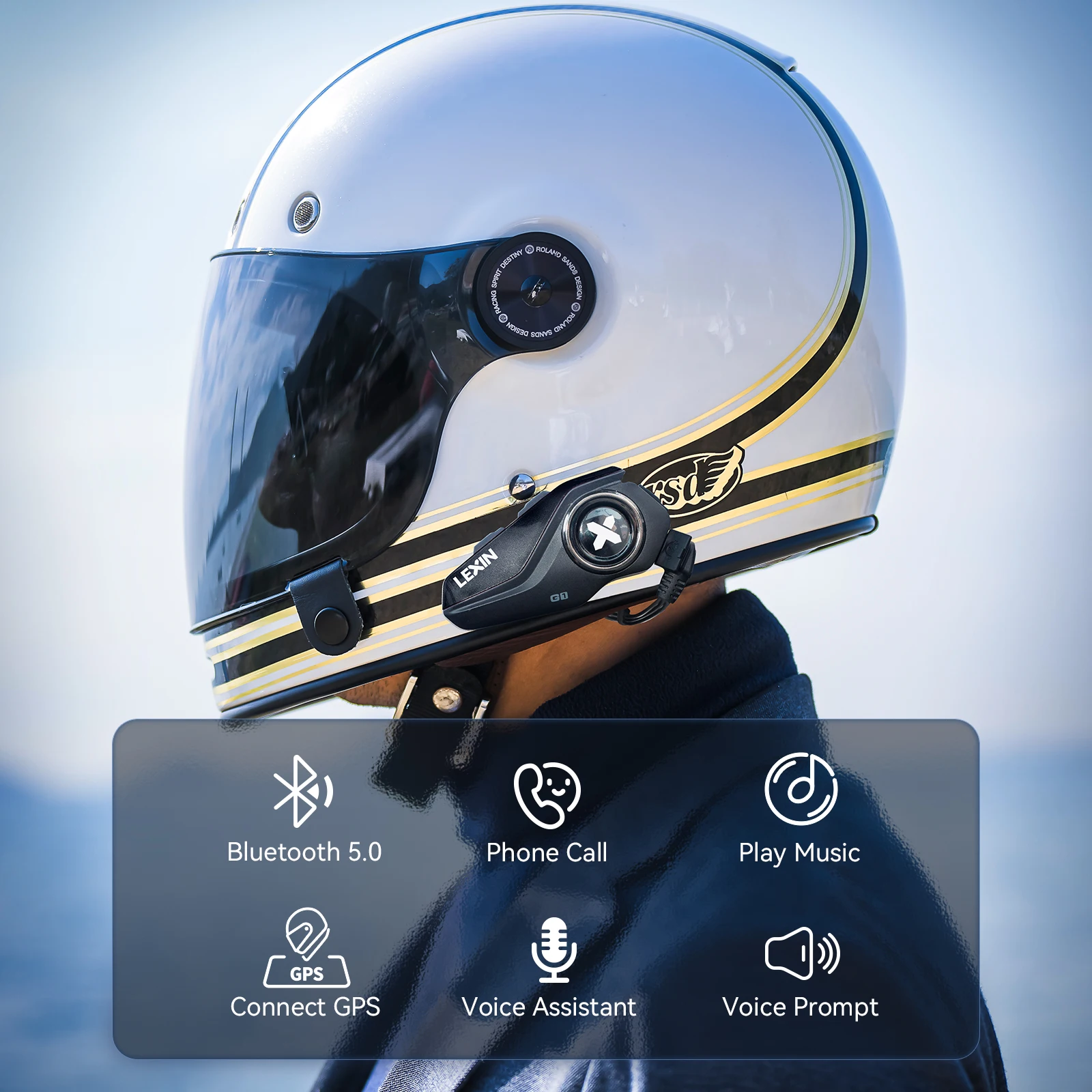 Lexin G1 Motorcycle Bluetooth Headsets for Helmet, Voice Assistance, Music, IP67 Waterproof, High Definition Speakers
