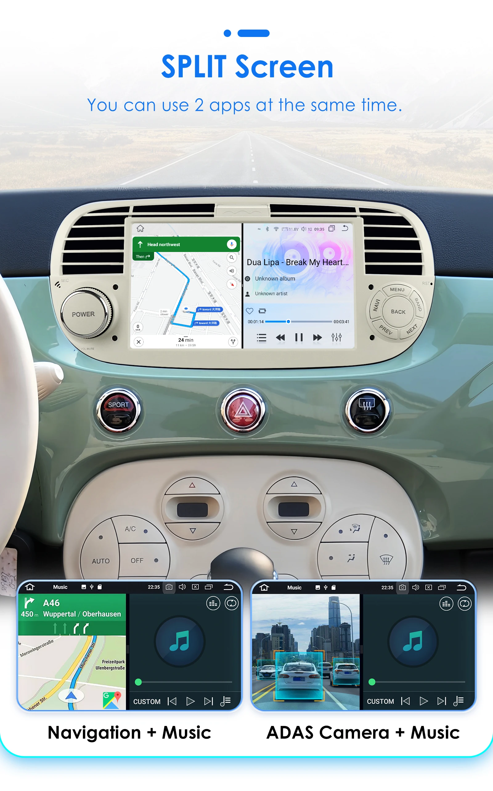 1Din Android 12 AI Voice Carplay Android Auto Radio For FIAT 500 Car Multimedia GPS 4G autoradio RDS 4G-LET SWC NO DVD