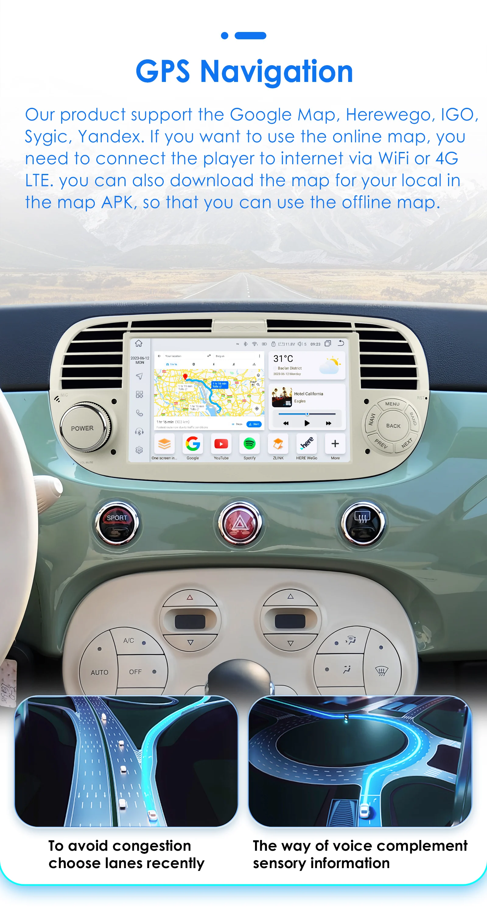 1Din Android 12 AI Voice Carplay Android Auto Radio For FIAT 500 Car Multimedia GPS 4G autoradio RDS 4G-LET SWC NO DVD