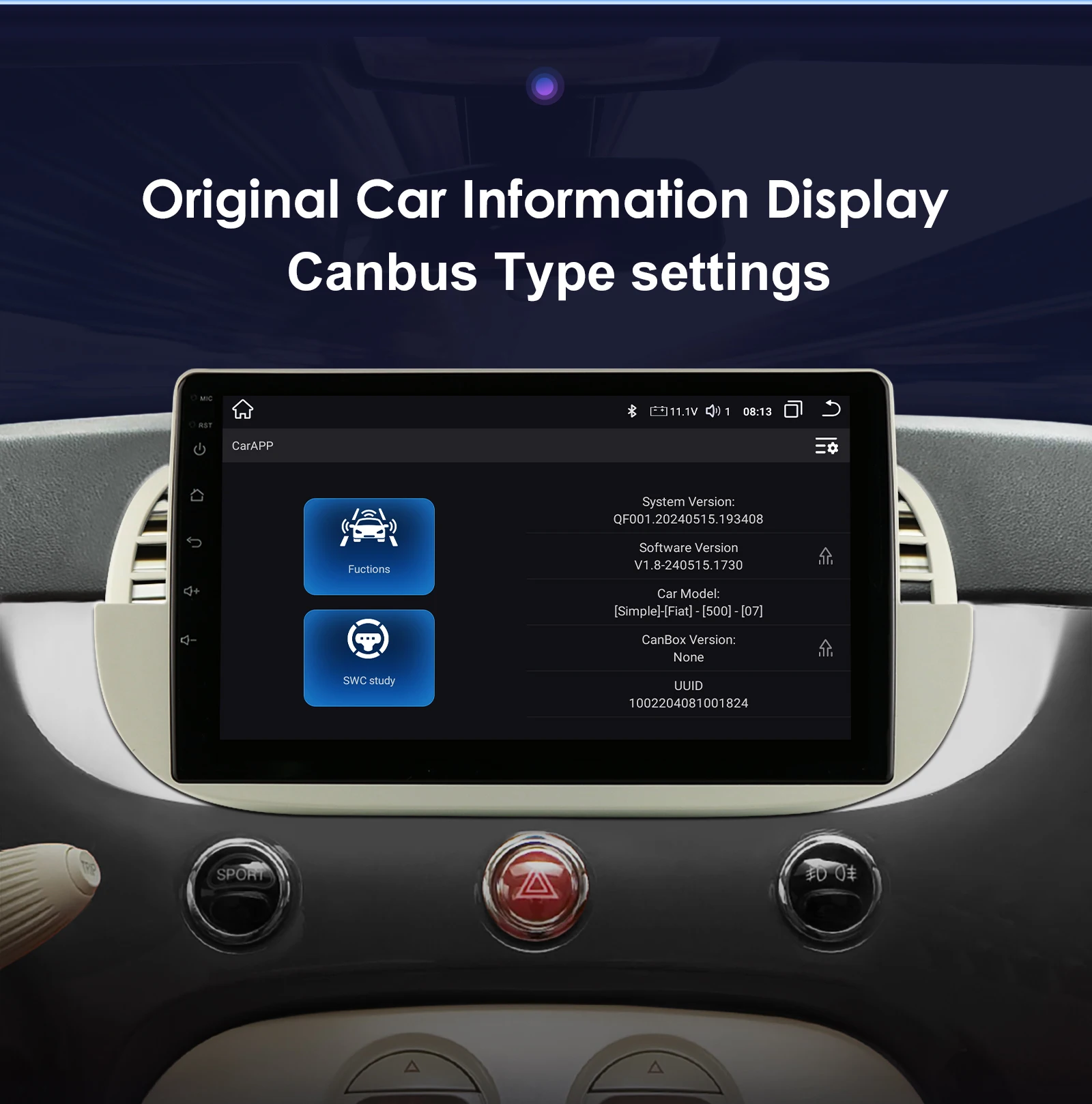 1Din Android 12 AI Voice Carplay Android Auto Radio For FIAT 500 Car Multimedia GPS 4G autoradio RDS 4G-LET SWC NO DVD