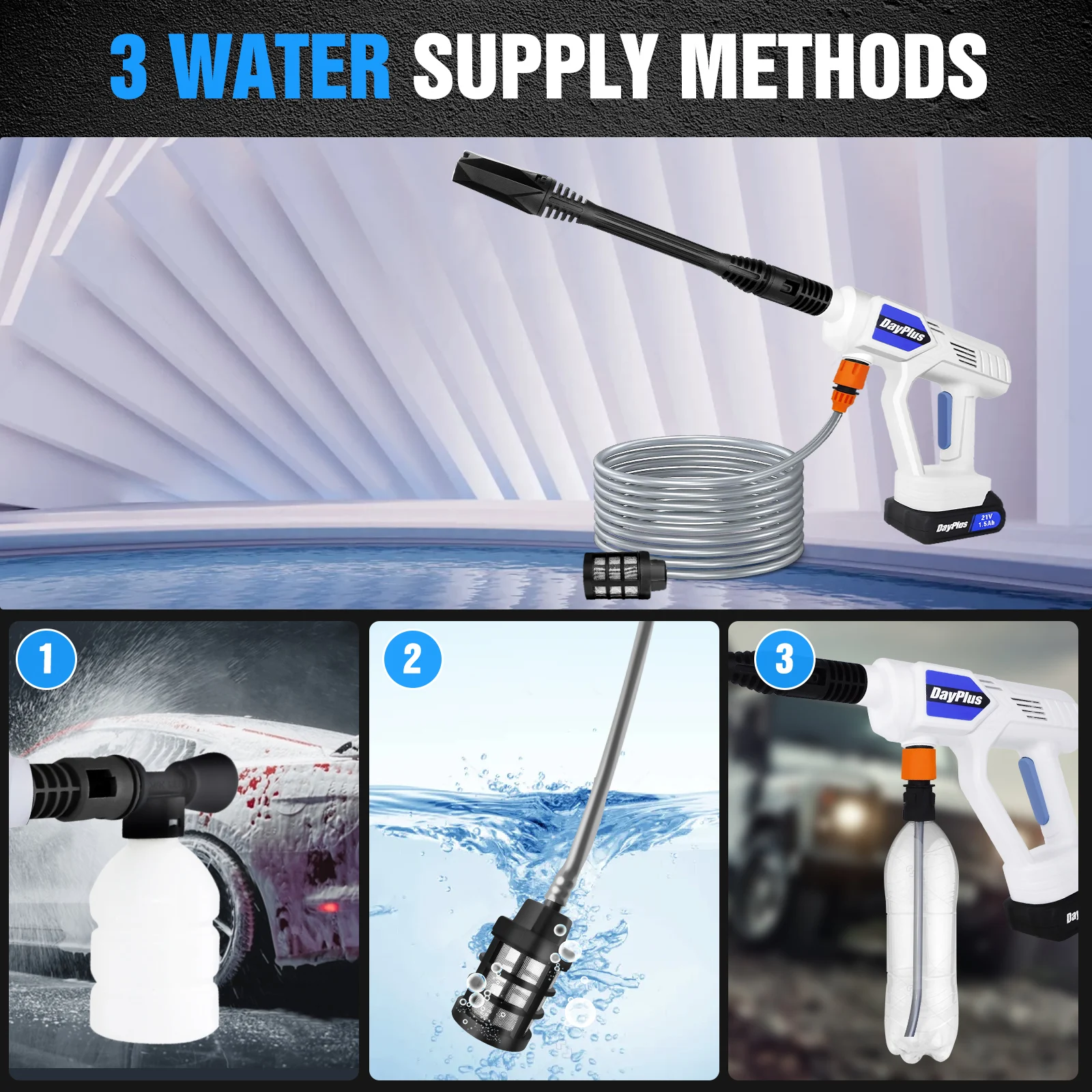 Cordless Power Washer Portable Pressure Washer High Pressure Cleaner Jet Car Washer Gun Washing with 1.5Ah Battery and Charger
