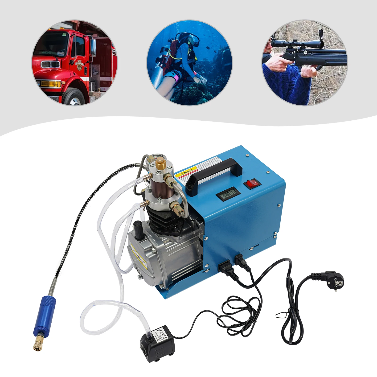1800W 220V Portable Electric High Pressure Air Pump 0-30MPa, Water+Air Cooling Asynchronous Motor Inflator with Water-Oil Separator for Garage Workshop