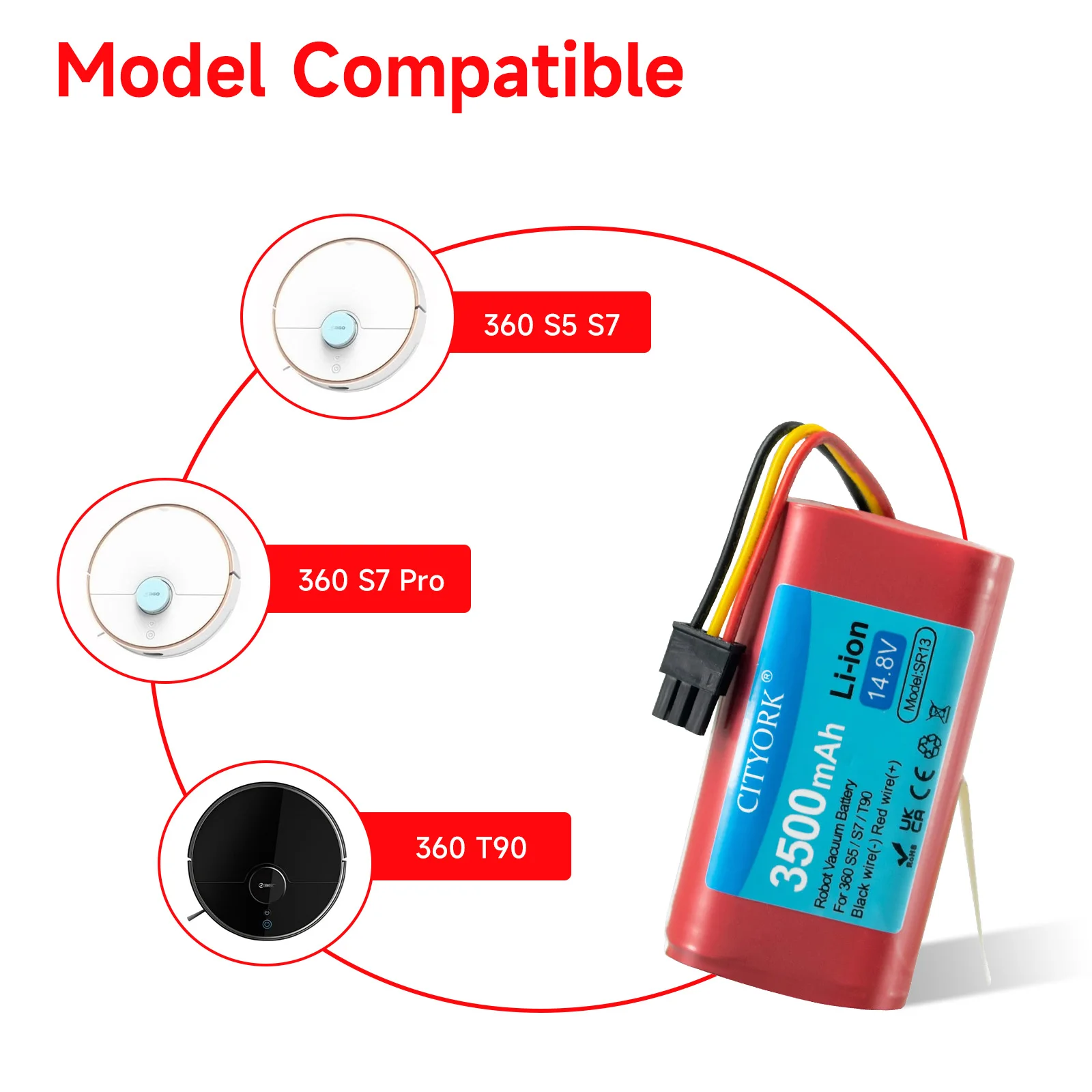 14.8V 3500mAh Robot Vacuum Cleaner Battery Pack for Qihoo 360 S5 S7 S7Pro T90 X9 Robotic Vacuum Cleaner Replacement Batteries