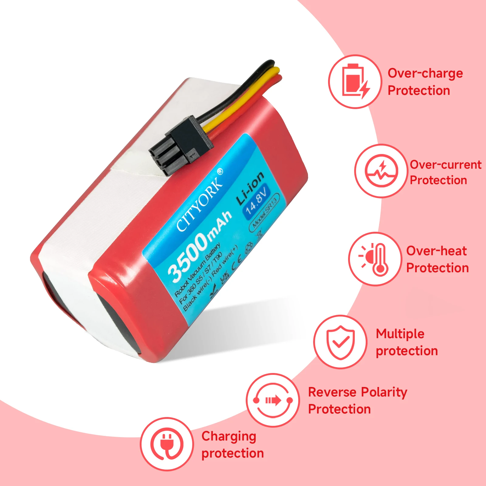 14.8V 3500mAh Robot Vacuum Cleaner Battery Pack for Qihoo 360 S5 S7 S7Pro T90 X9 Robotic Vacuum Cleaner Replacement Batteries